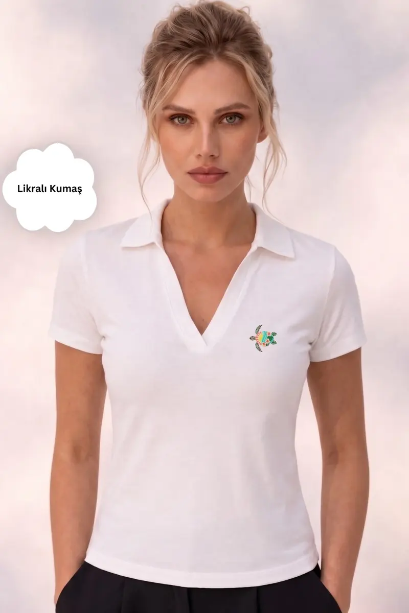 Women Tropica Turtle Print Polo Shirt