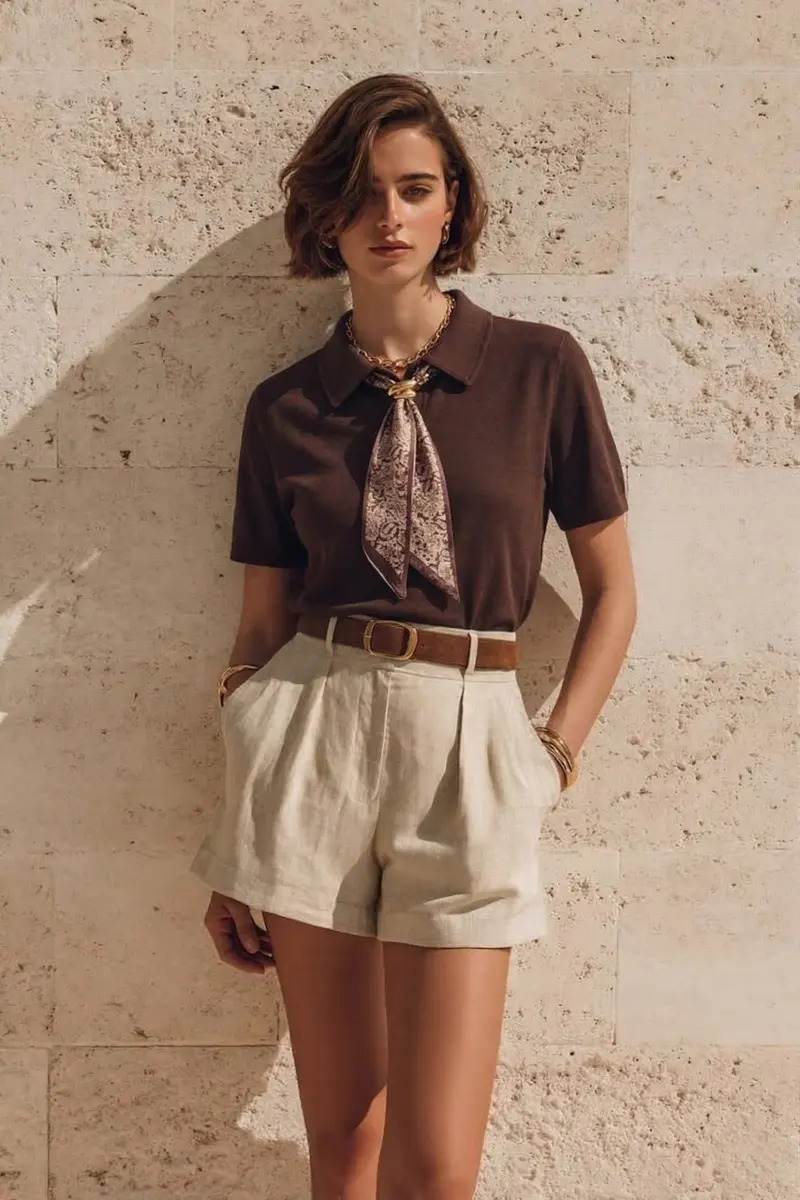 Women Scarf Detail Polo Shirt