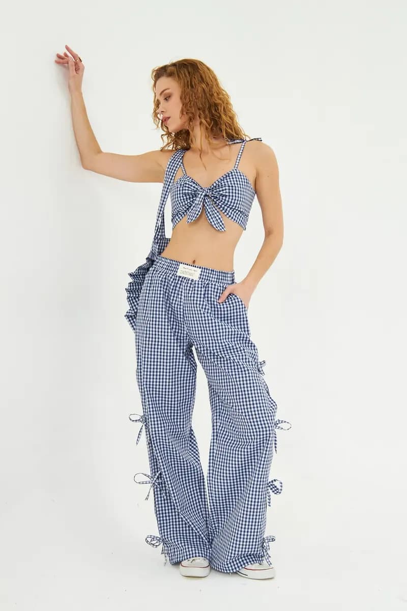 Women Crop Checked Bag Co-ord Set