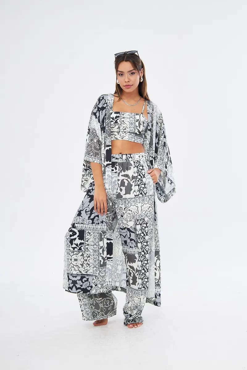 Women Kimono Patterned Co-ord Set