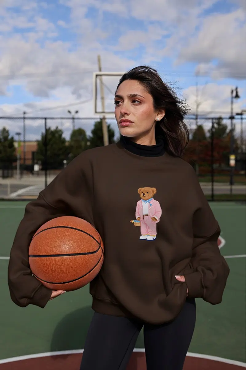 Women Oversize Pink Print Sweatshirt