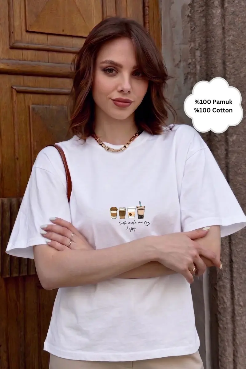 Women Oversize Coffee Muse Print T-Shirt