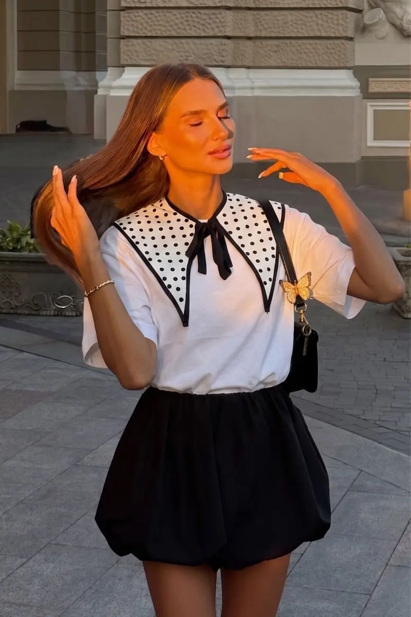 Women Oversize Polka Dot Black T-Shirt