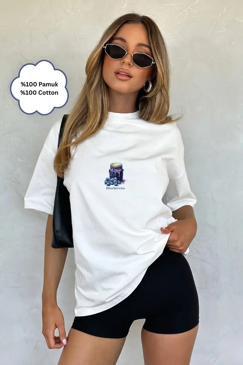 Women Oversize Blueberry Print T-Shirt