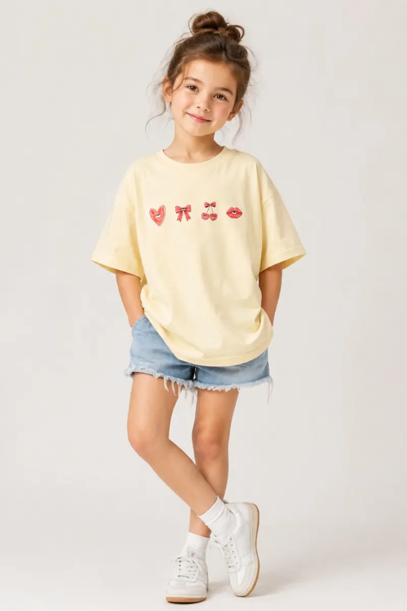 Girls Oversize Cherry Kiss Print T-Shirt