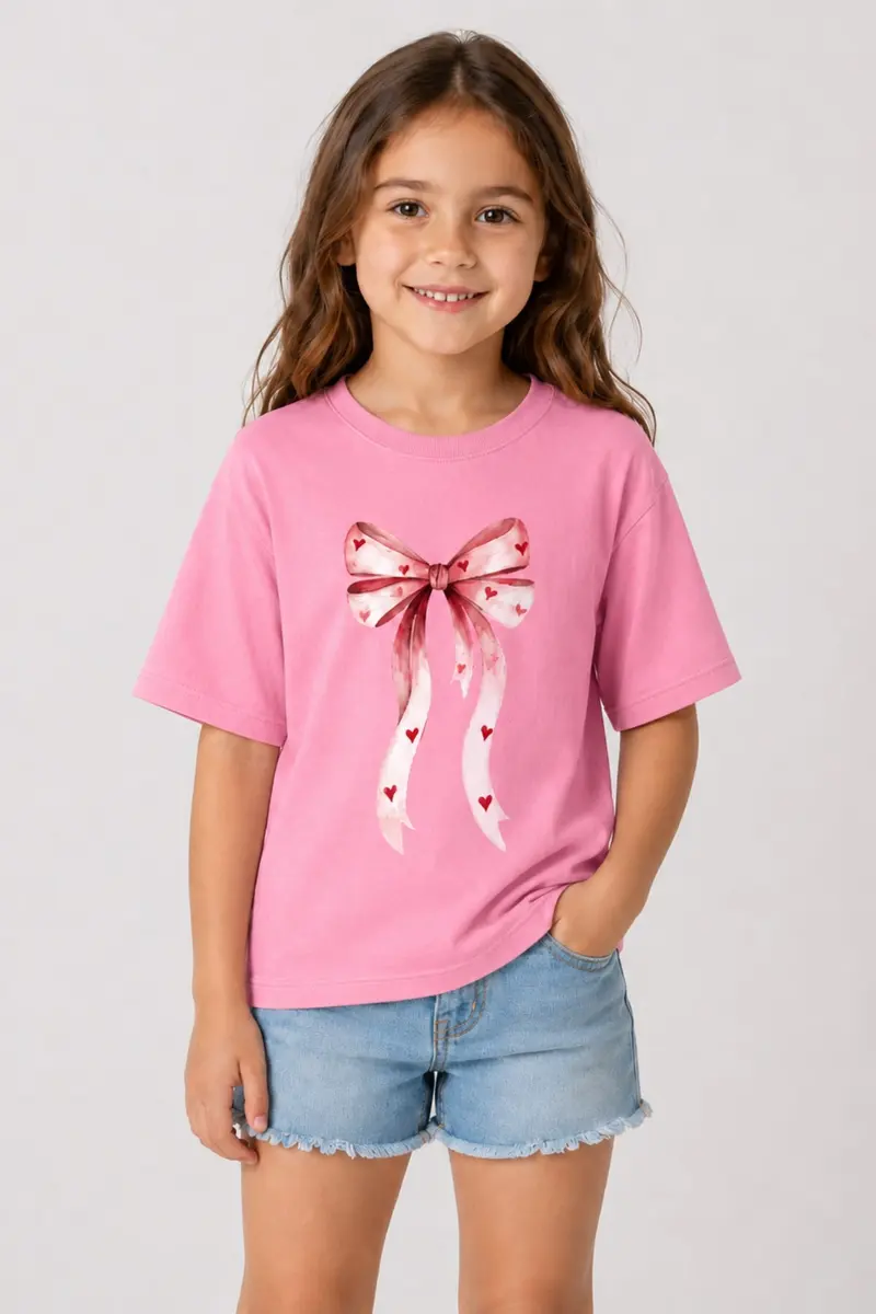 Girls Oversize Heart Bow Print T-Shirt