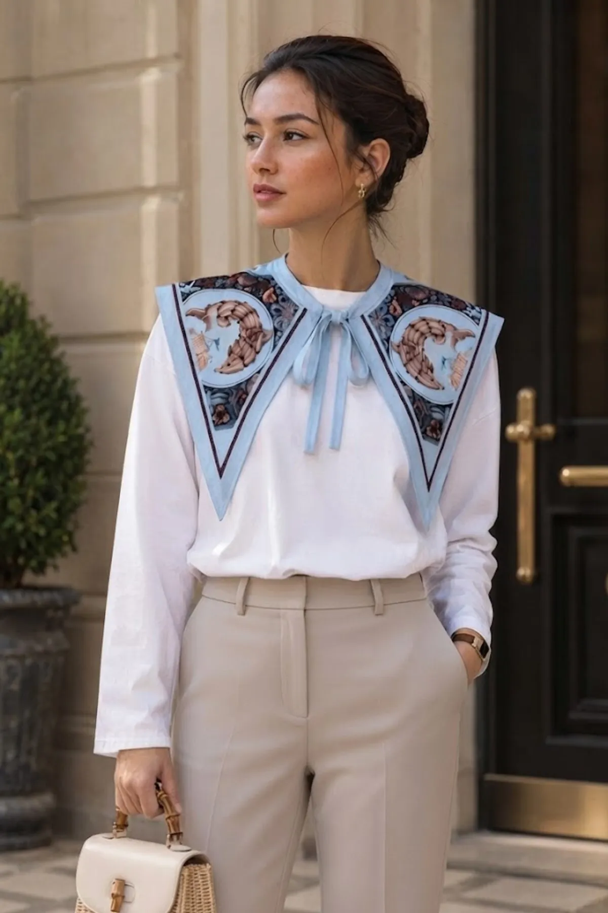 Women Aegean Myth Shawl Blouse — White