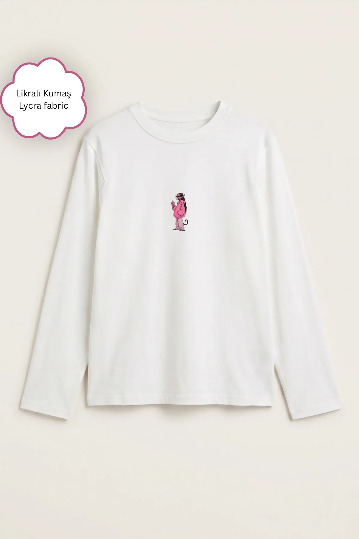 Women Pink Kitty Club Print Blouse — White