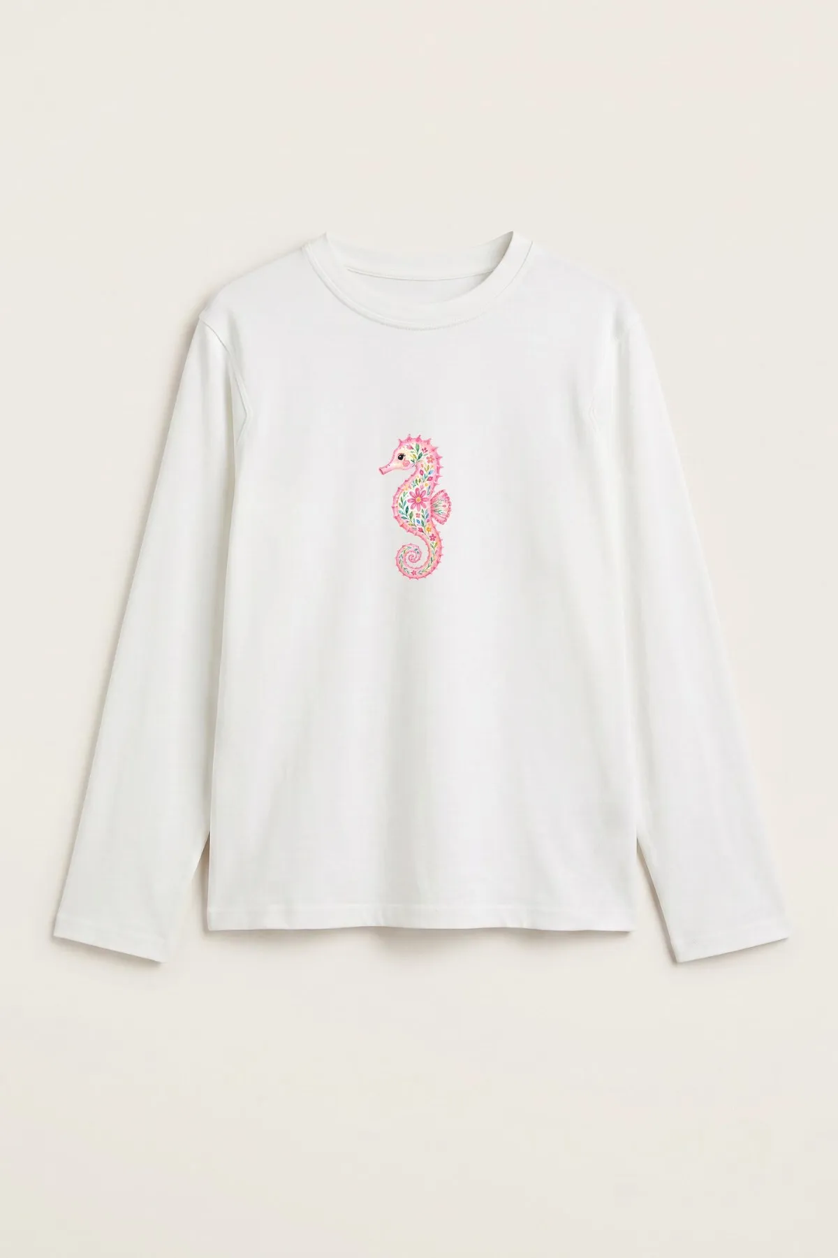 Men Seahorse Bloom Print Blouse — White