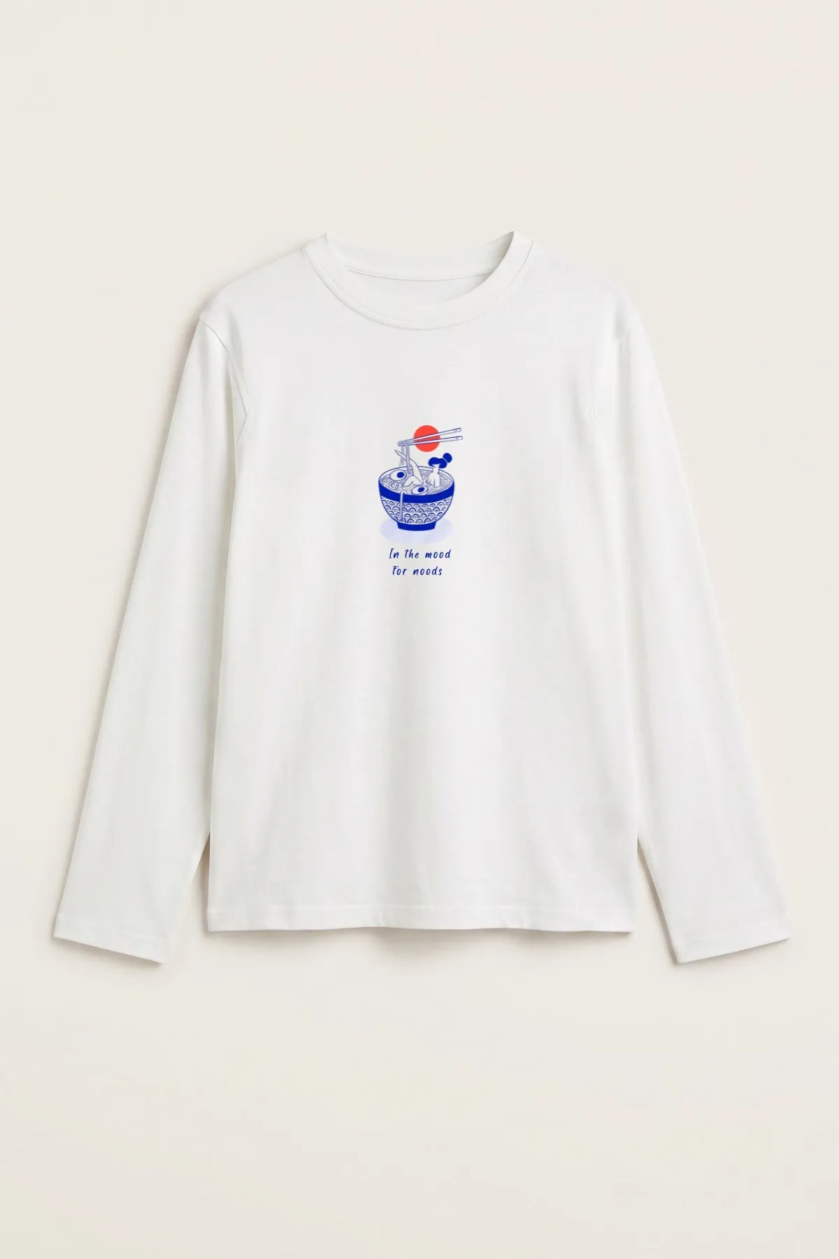 Women Noodle Mood Print Blouse — White