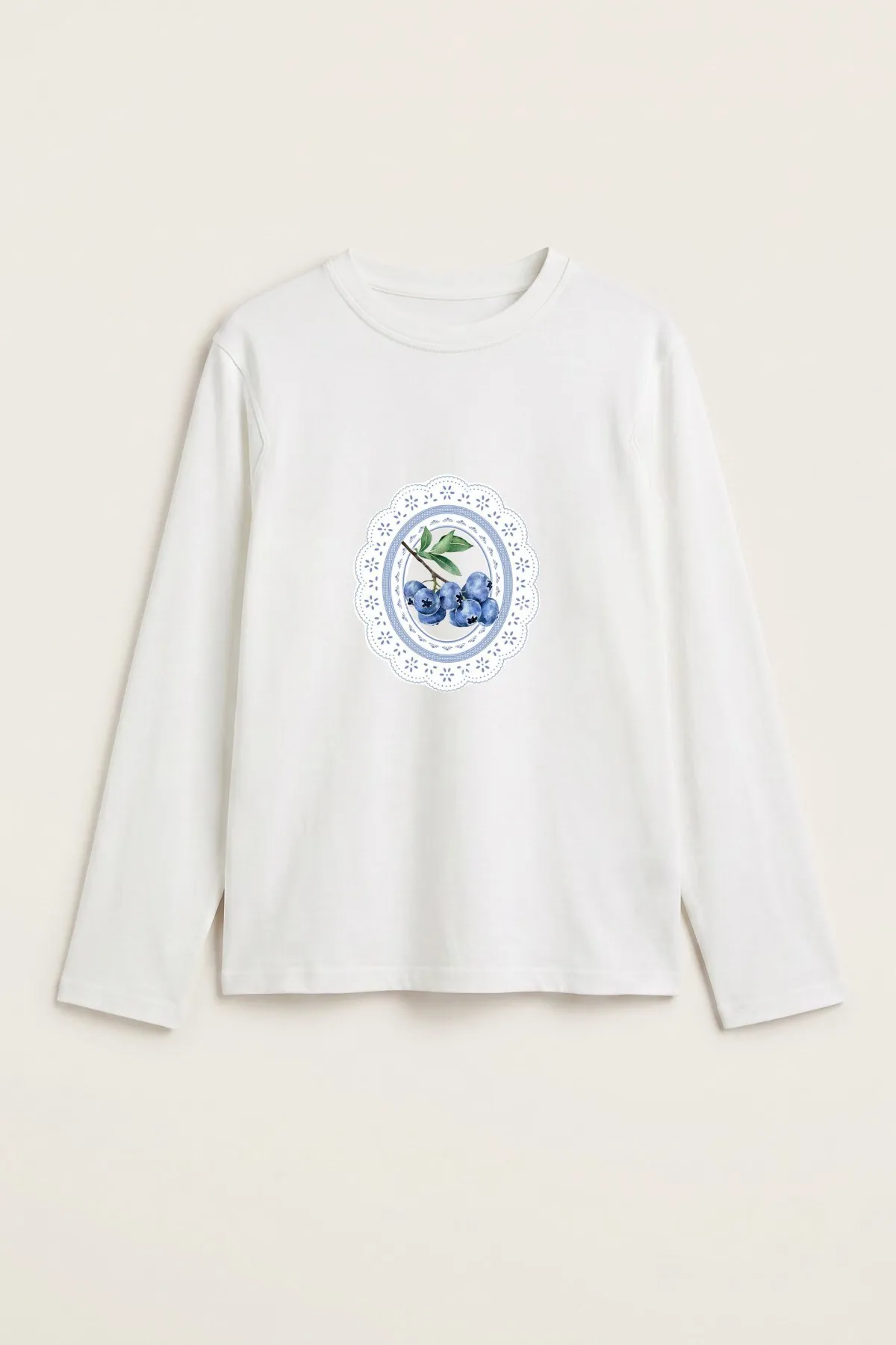Damen Blue Porcelain Print Bluse — White