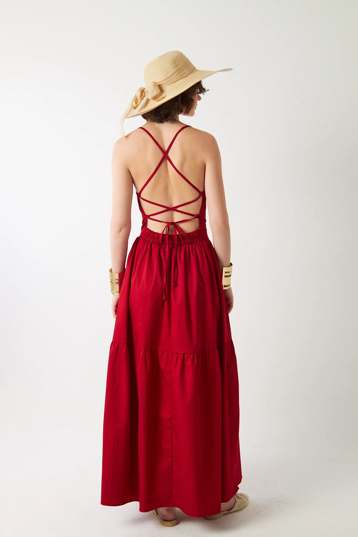 Women Open Back Dress — Red