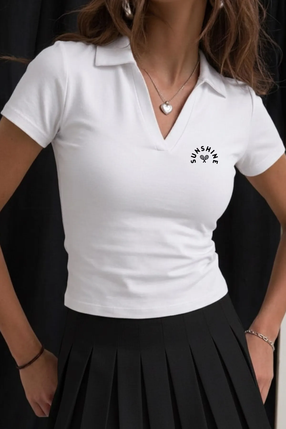 Women Sunshine Club Print Polo Shirt — White