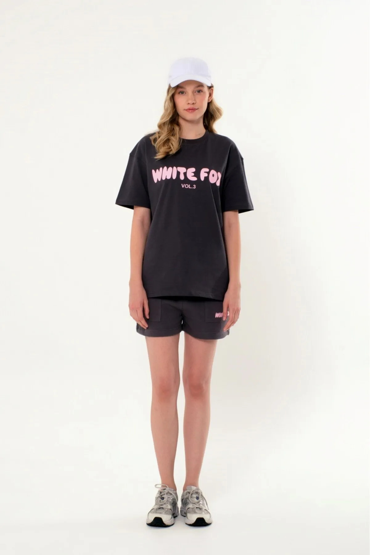Women Rubber Print Shorts — Smoke Gray