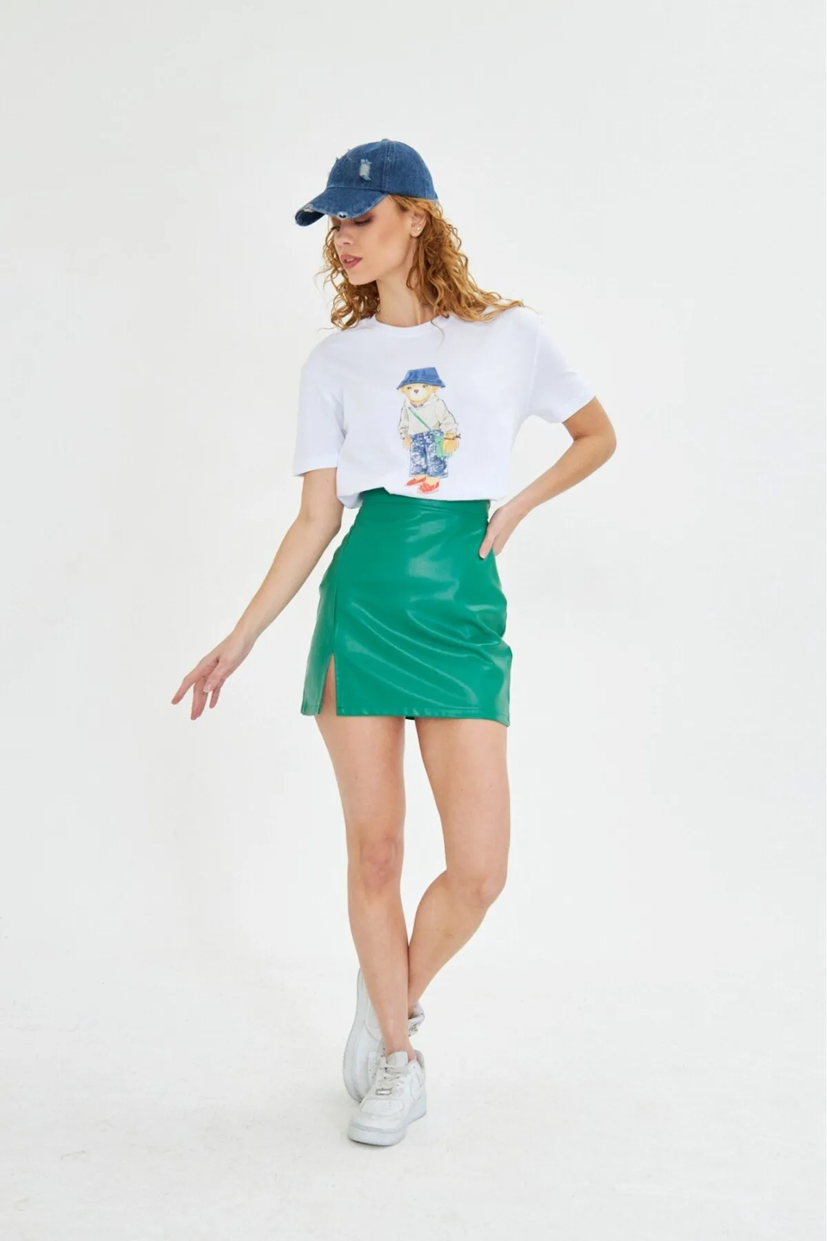 Women Teddy Print Skirt — White