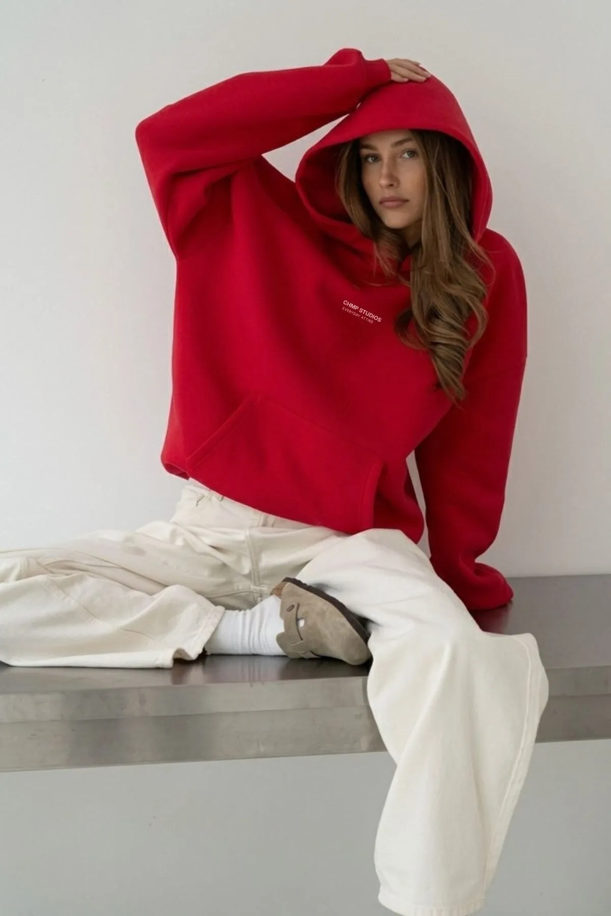Women Oversize Print Sweatshirt — Red