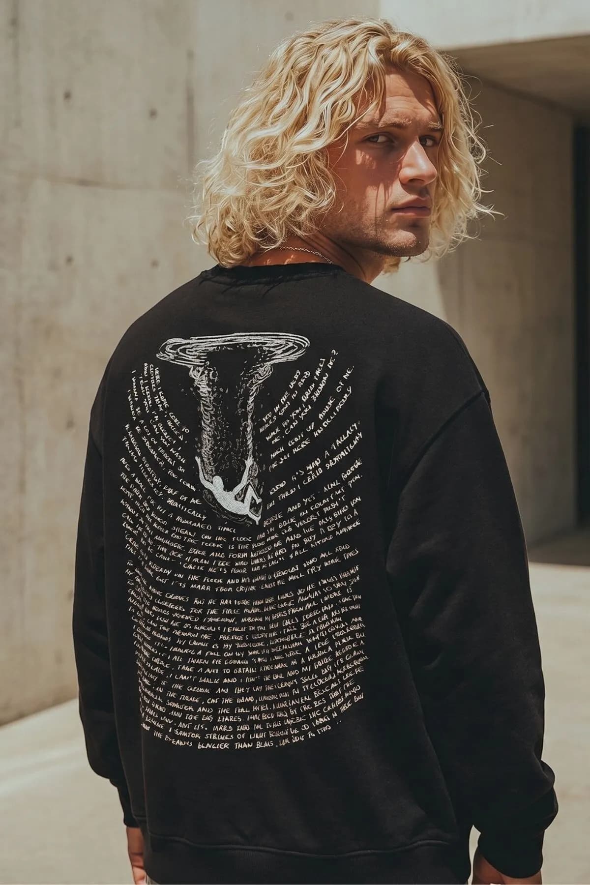 Men Oversize Abyss Print Sweatshirt — Black