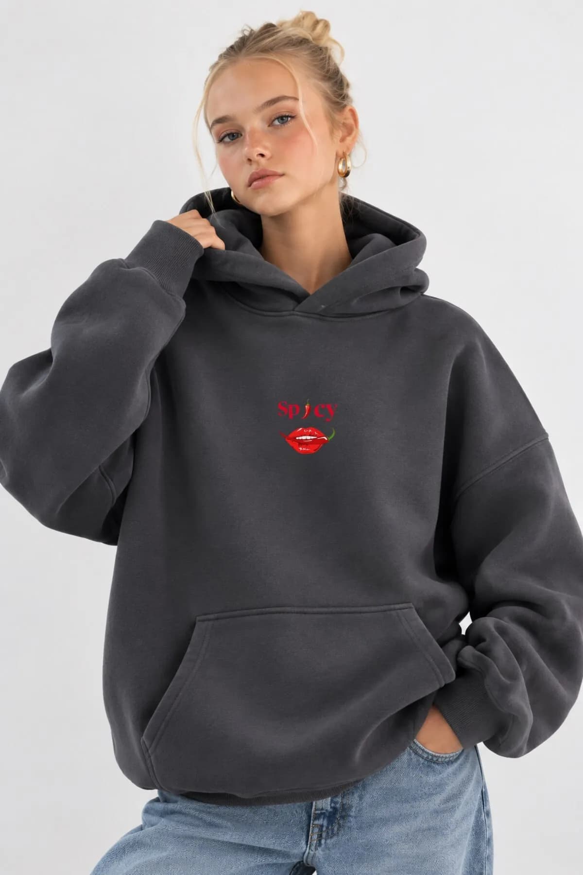 Women Oversize Spicy Mood Sweatshirt — Smoke Gray