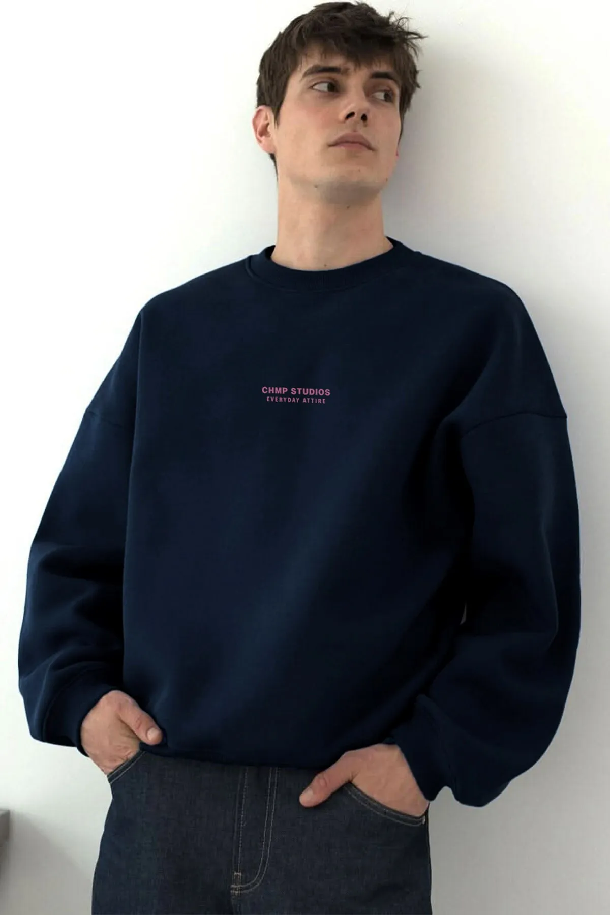 Men Oversize Print Sweatshirt — Navy
