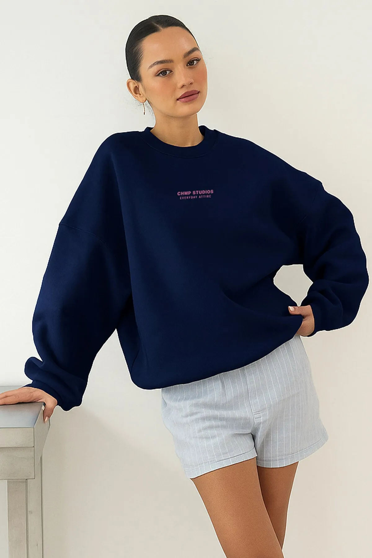 Damen Oversize Print Sweatshirt 0235 — Navy