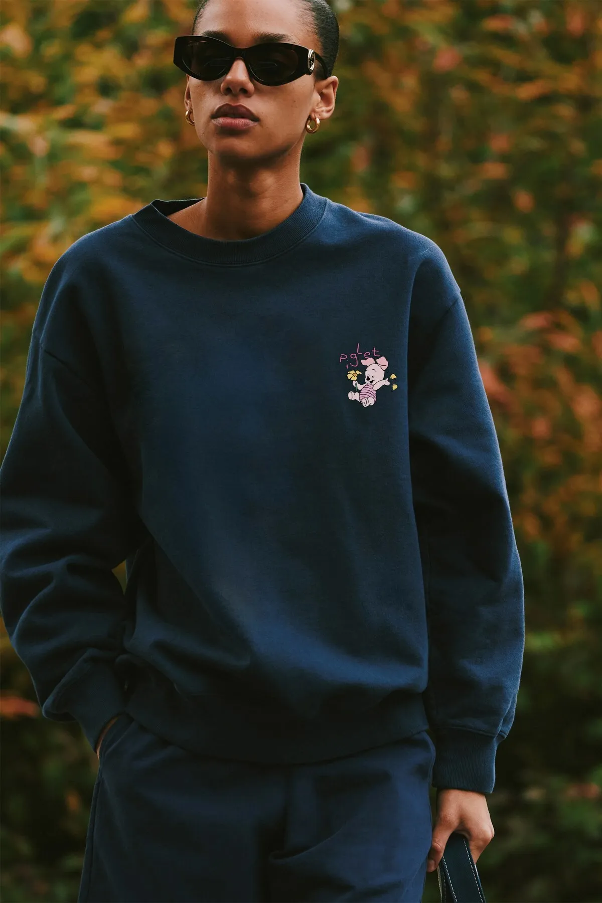 Damen Oversize Piglet Print Sweatshirt — Navy