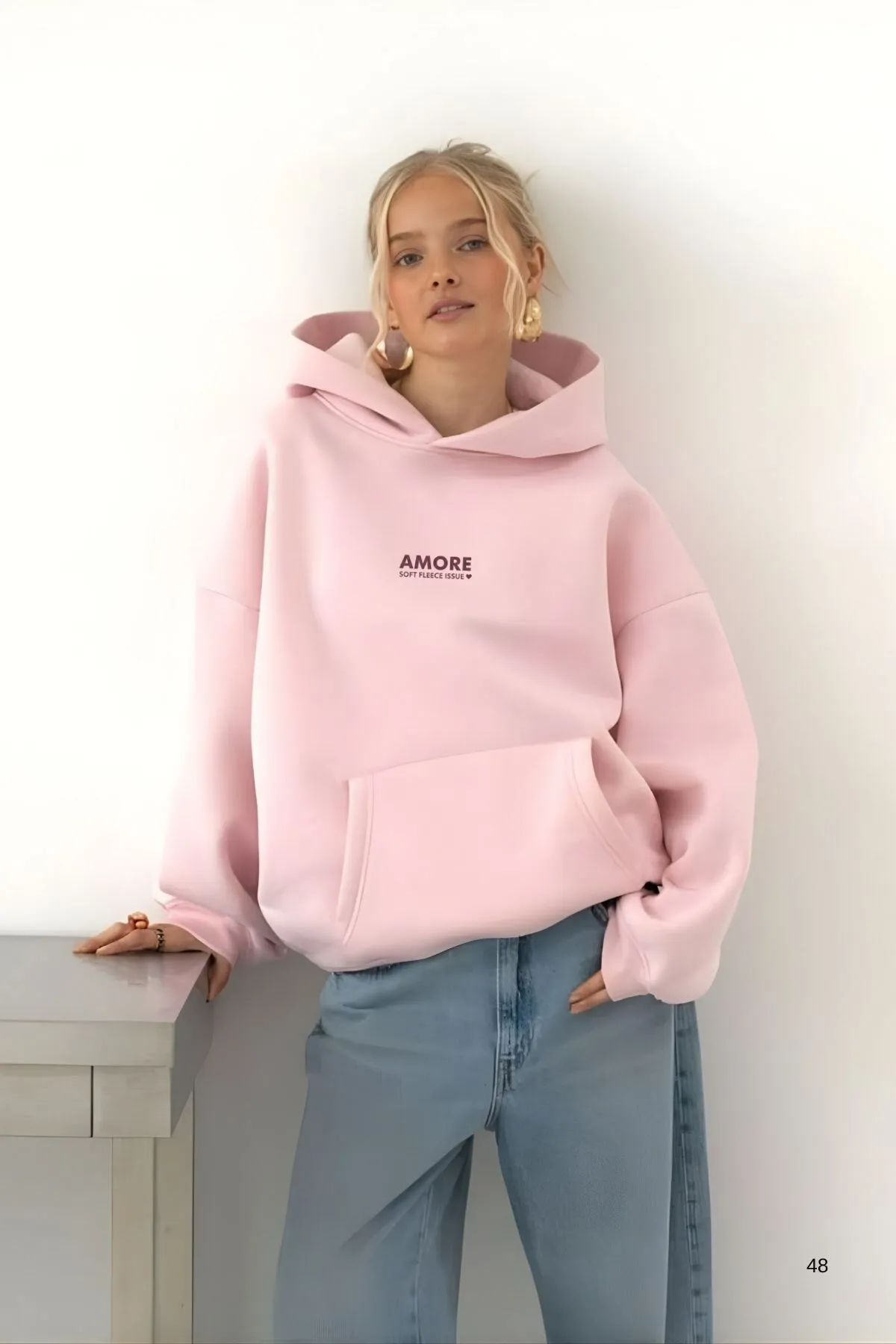 Damen Oversize Amore Print Sweatshirt 0252 — Pink