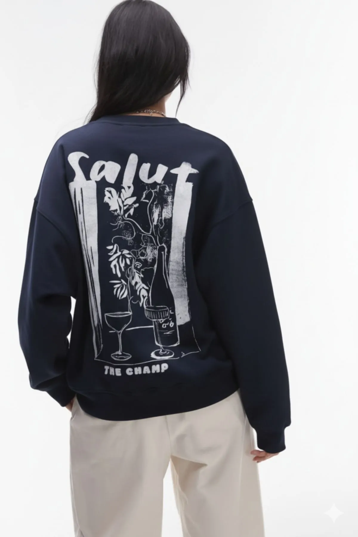 سويت شيرت للجنسين أوفرسايز بطبعة Salut — Navy