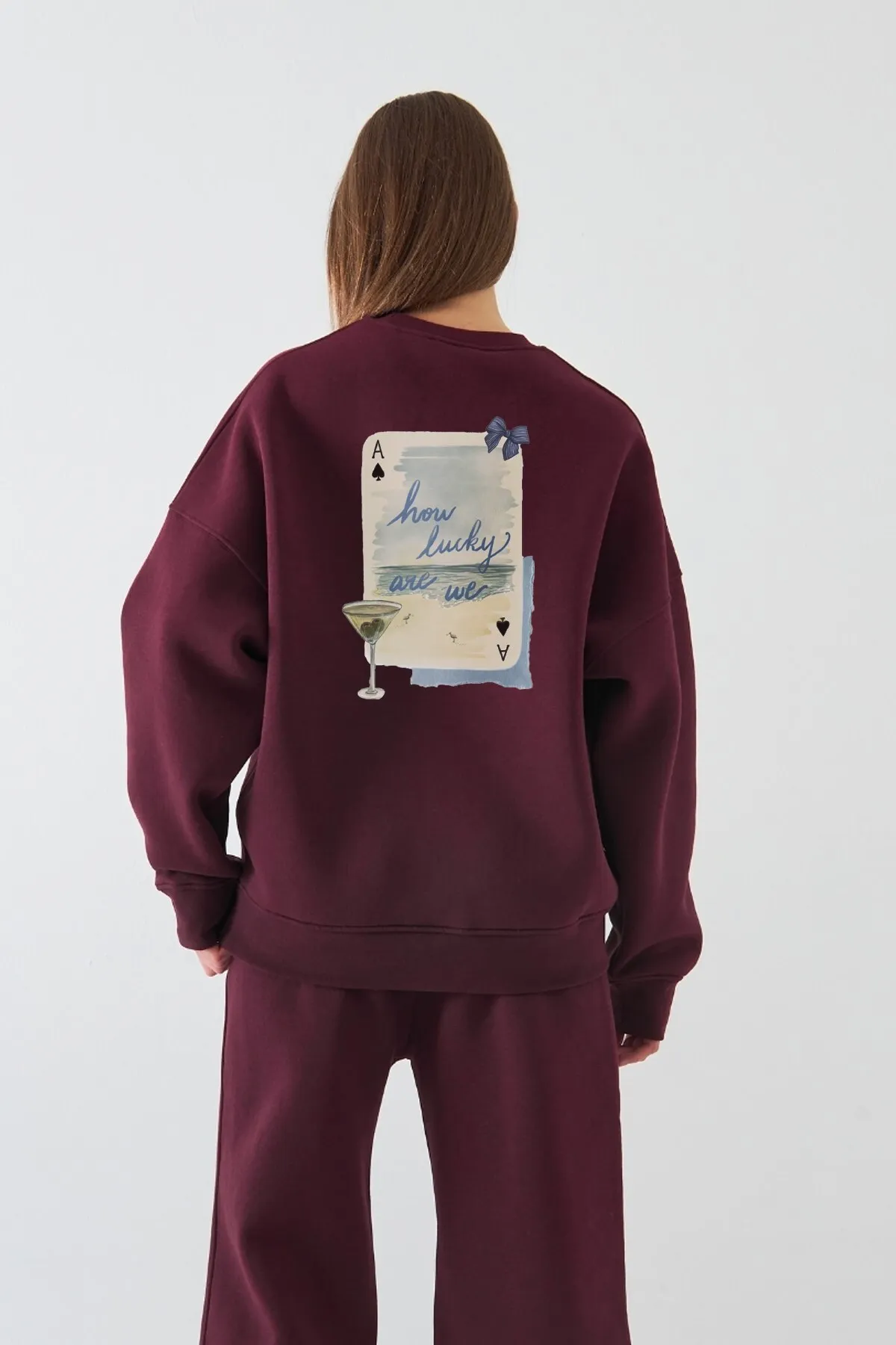 Damen Oversize How Print Sweatshirt — Burgundy