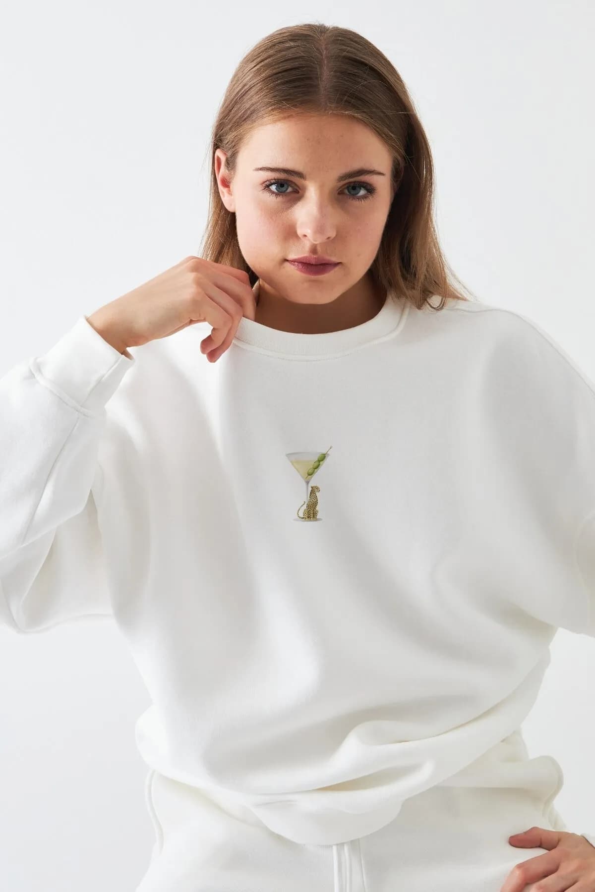 Damen Oversize Martini Print Sweatshirt — White