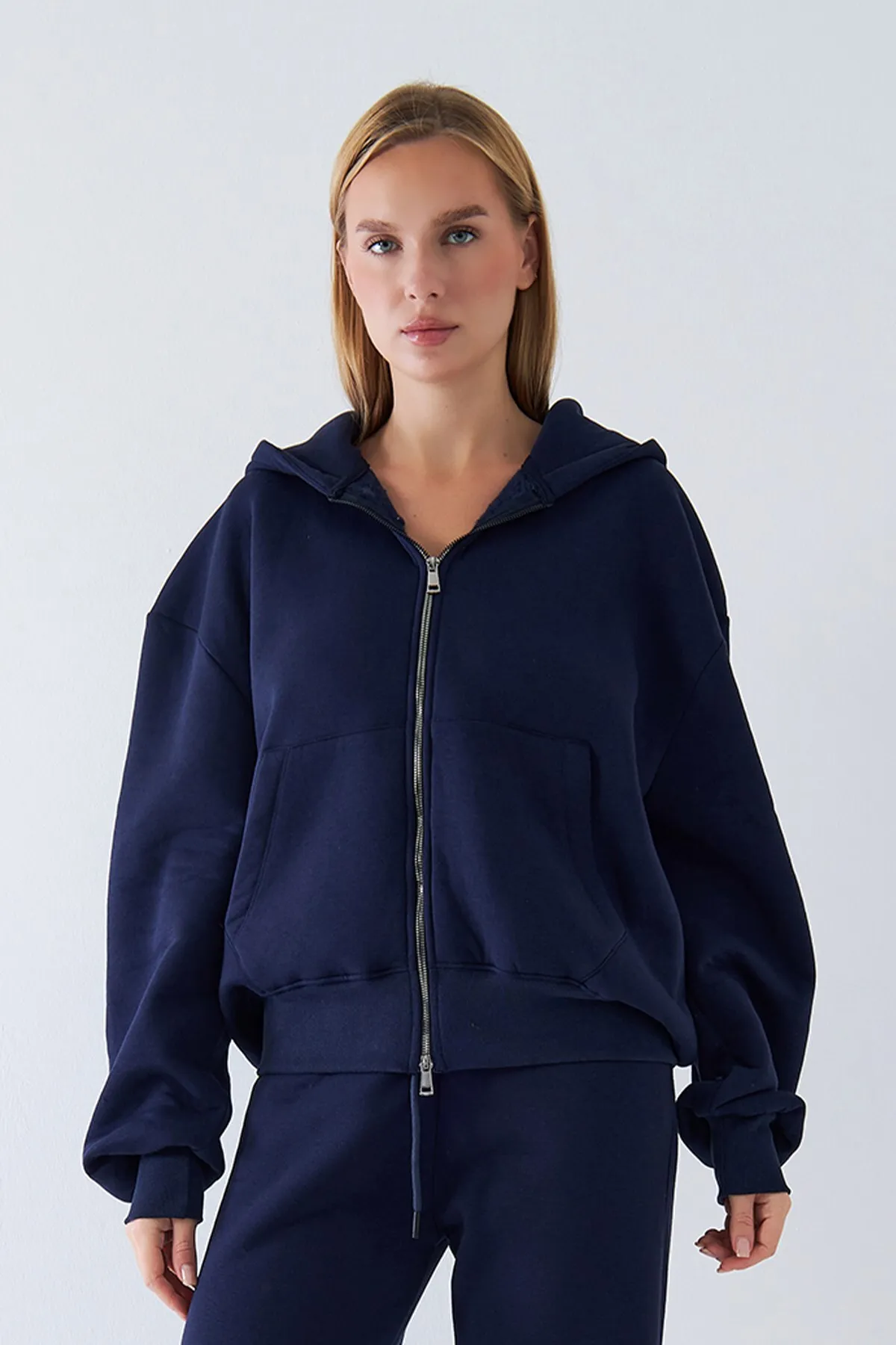 Damen Oversize Zip Sweatshirt — Navy