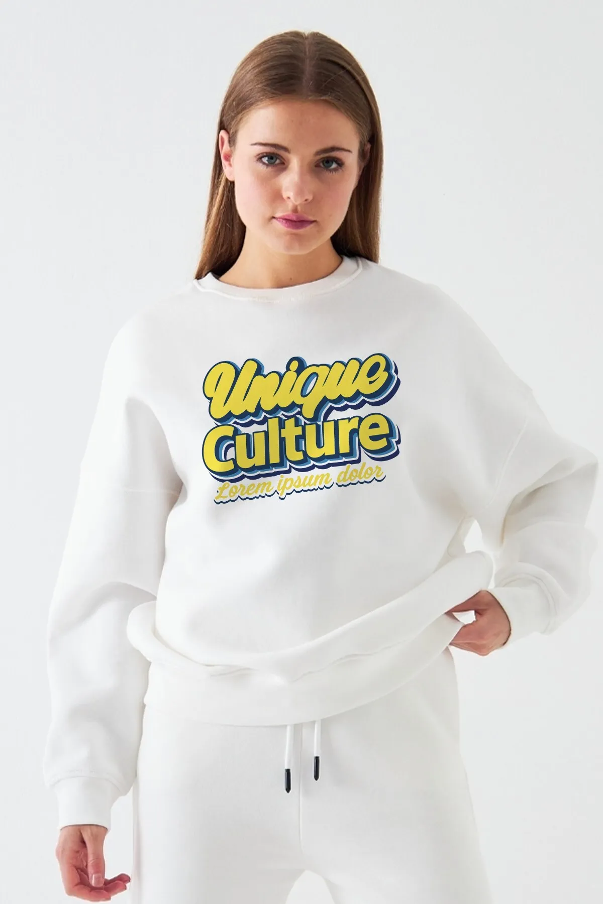 Damen Oversize Unique Print Sweatshirt — White