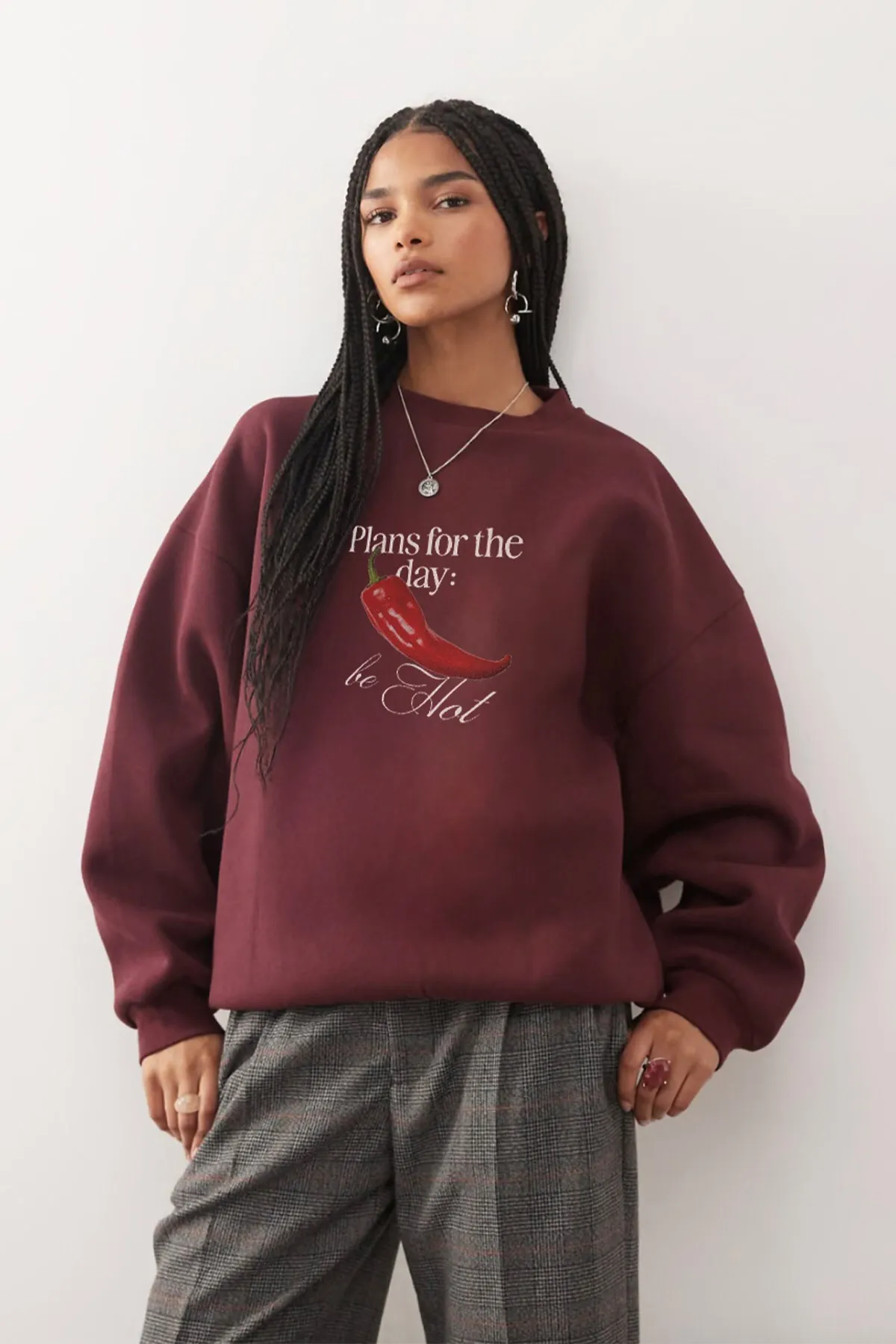 Damen Oversize Be Hot Print Sweatshirt — Burgundy