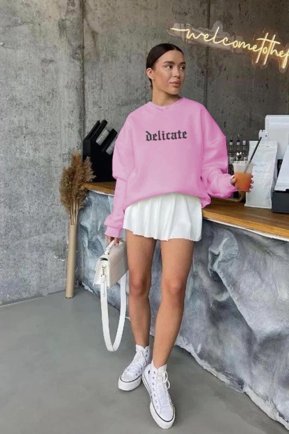 Damen Schriftzug-Print Sweatshirt — Pink