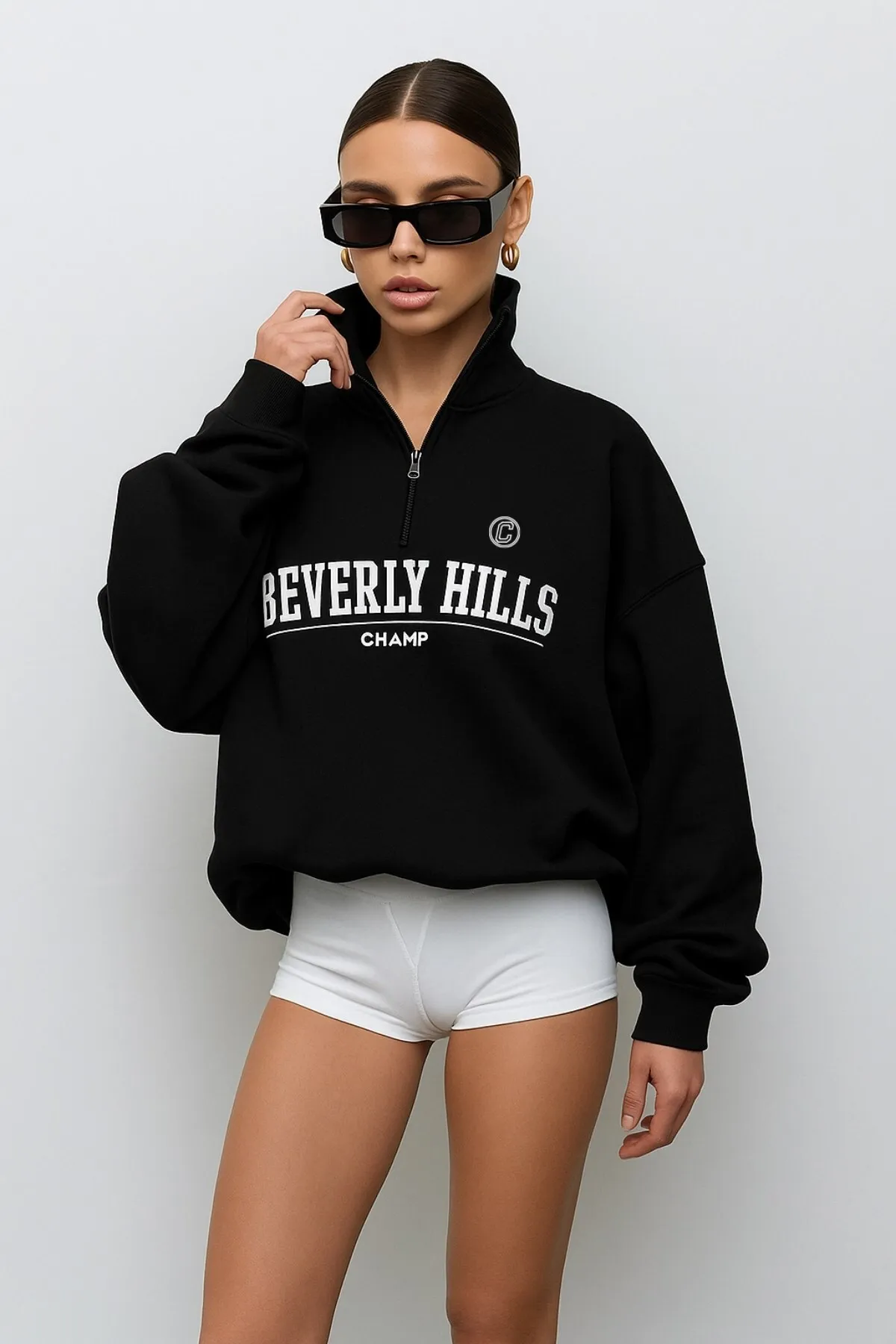 Damen Schriftzug-Print Sweatshirt 0347 — Black