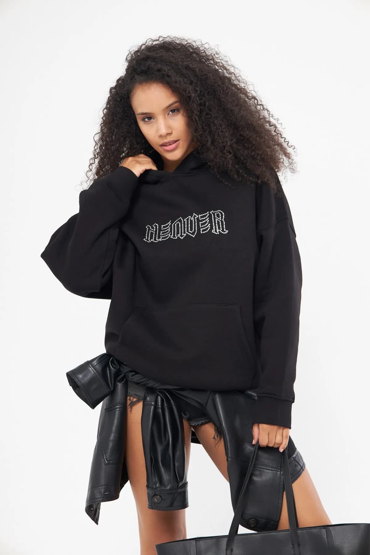 Damen Schriftzug-Print Sweatshirt 0573 — Black