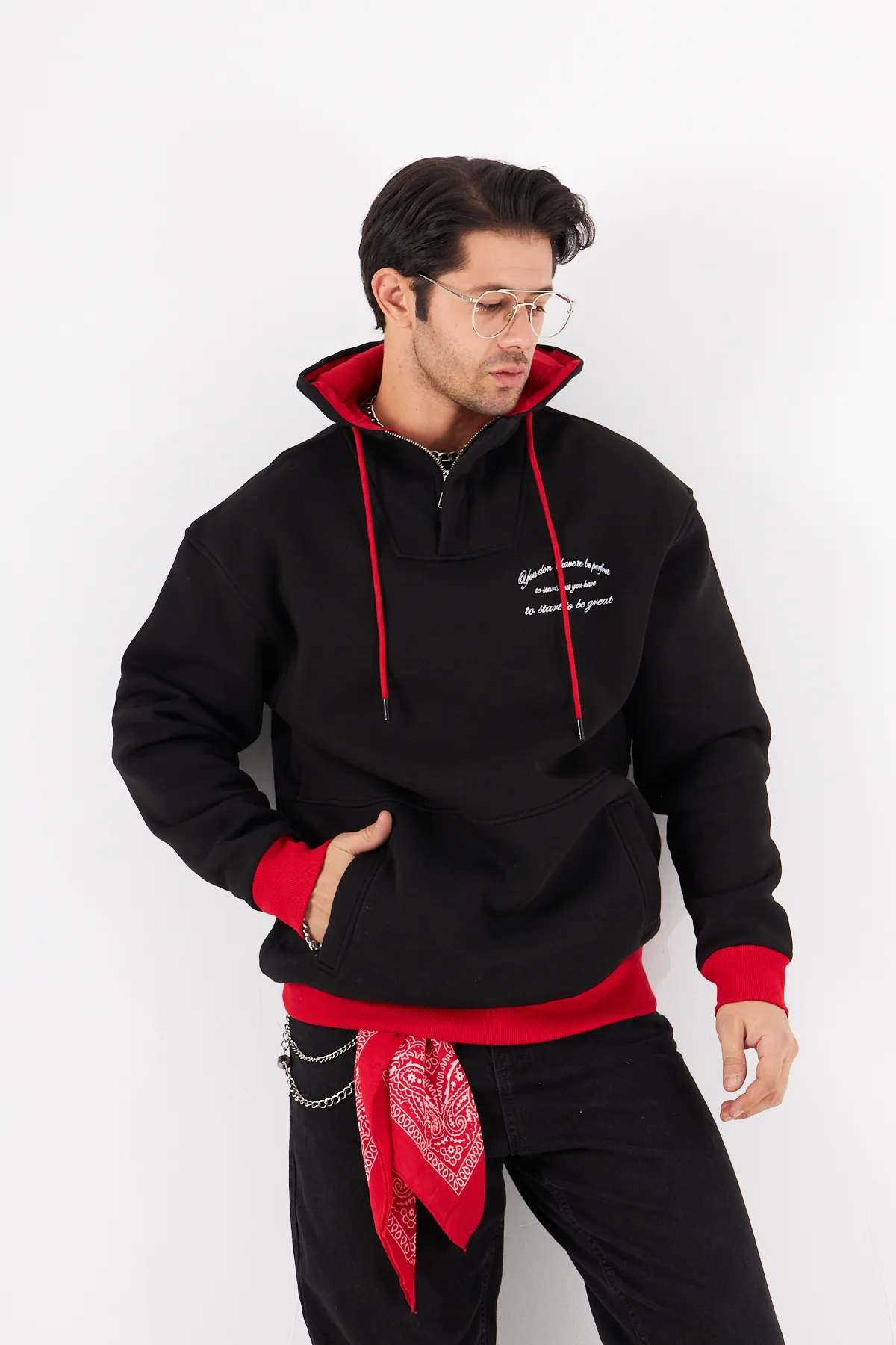 Unisex Oversize Yazı Baskılı Sweatshirt 0582 — Black