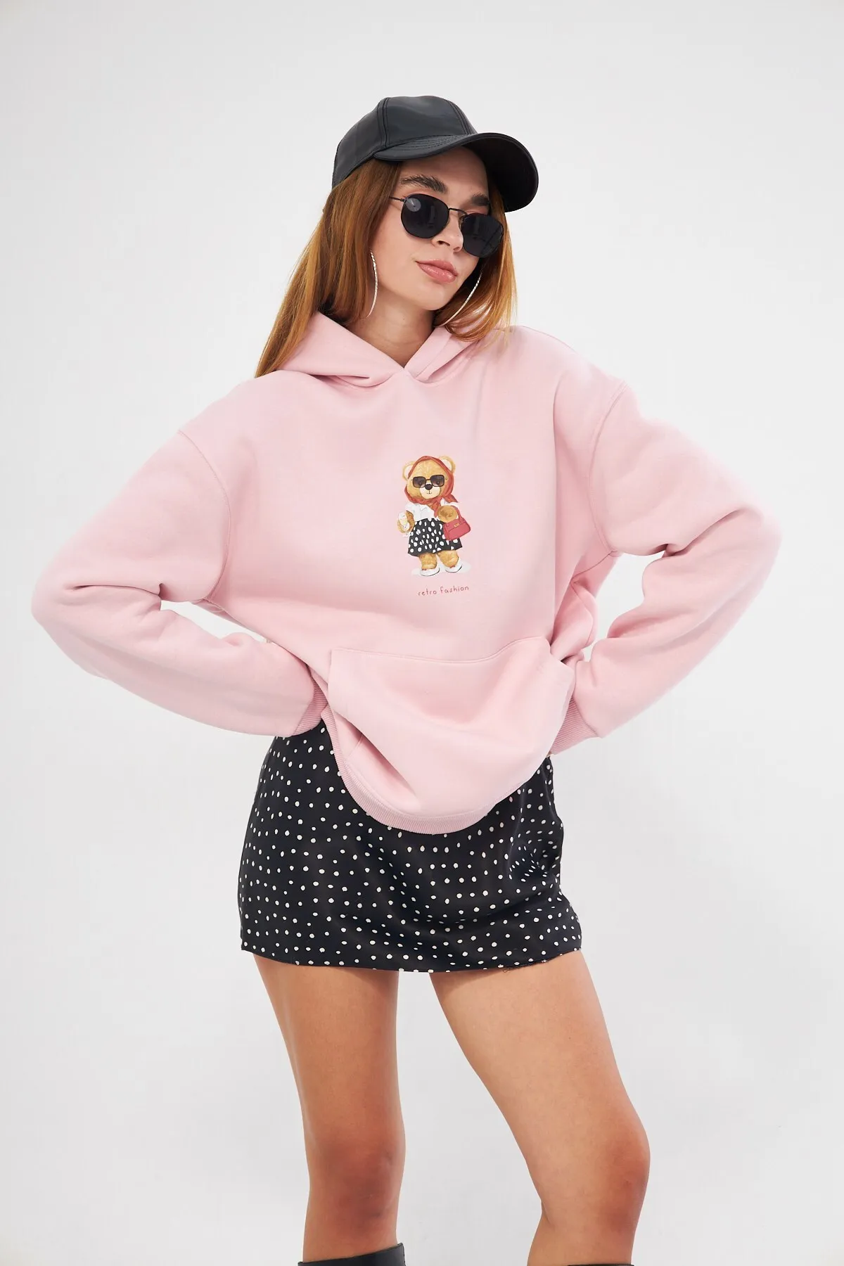 Damen Oversize Teddy Print Sweatshirt 0586 — Pink