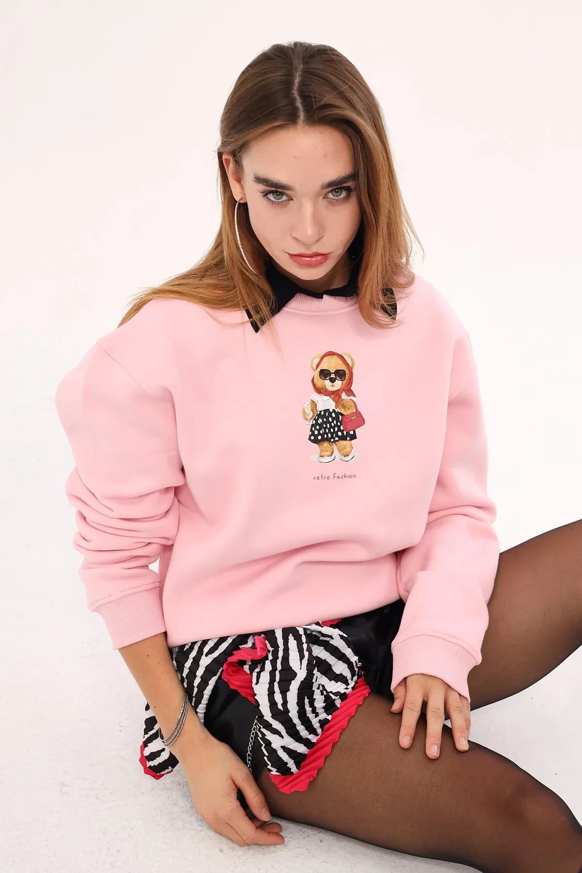Unisex Oversize Print Sweatshirt 0587 — Pink