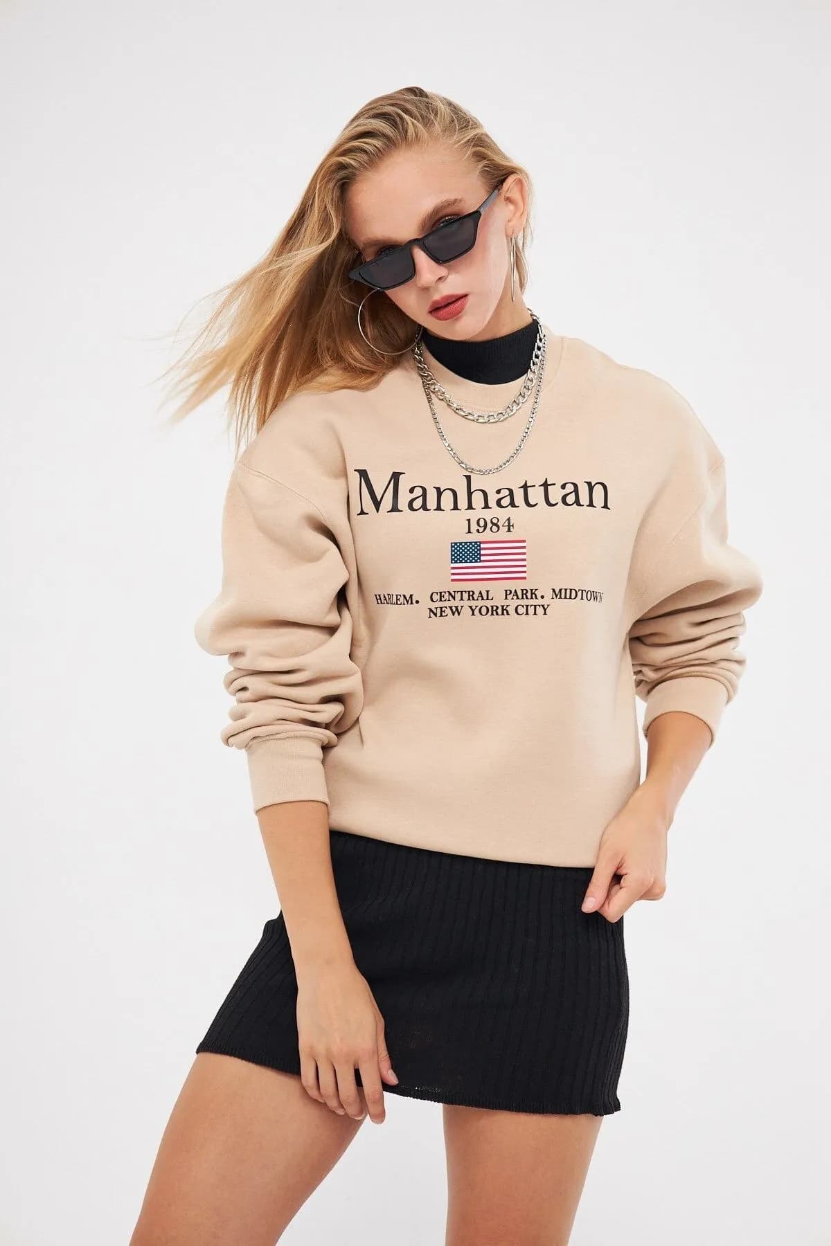Unisex Oversize Print Sweatshirt 0600 — Beige