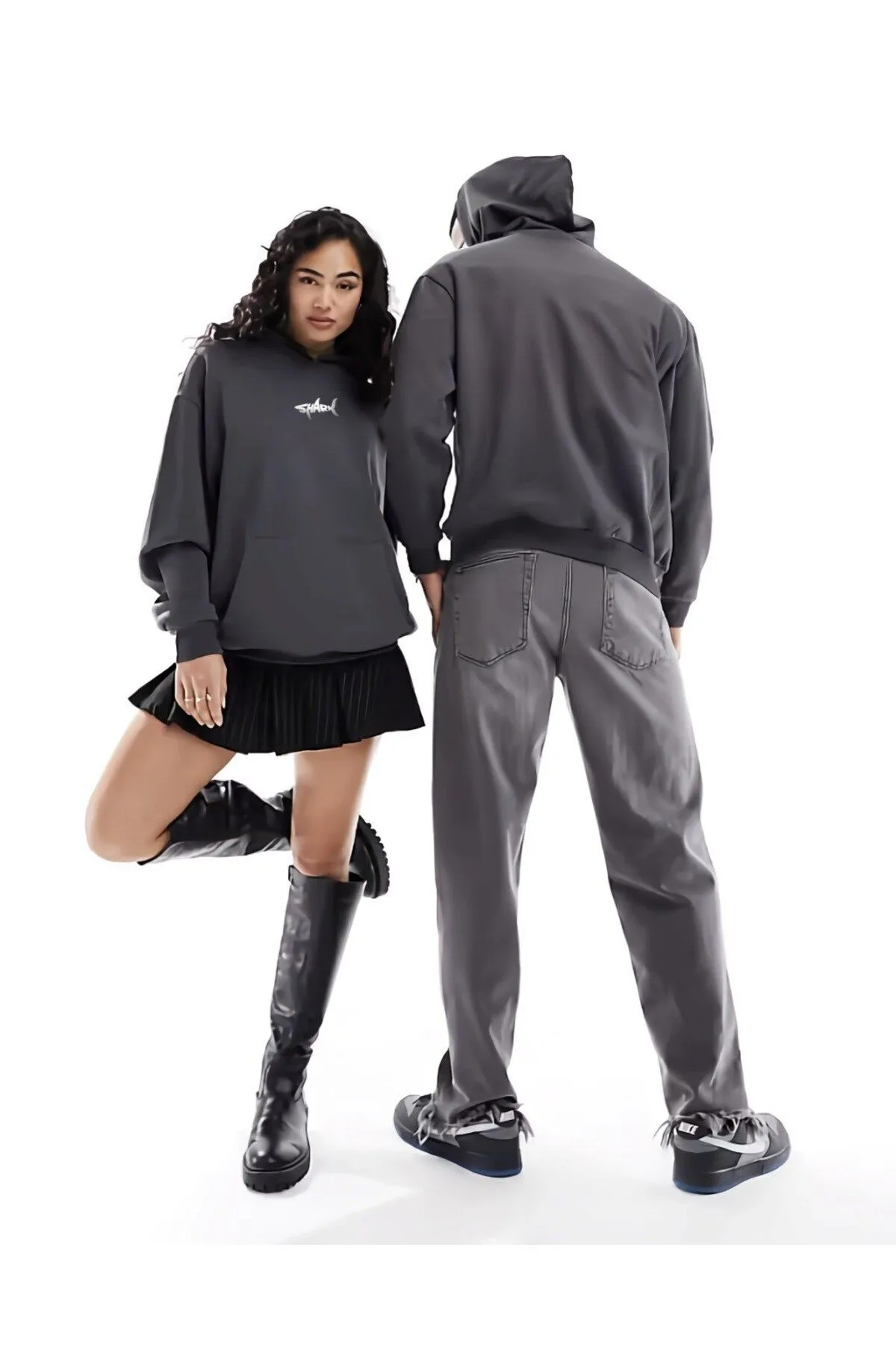 Unisex Oversize Shark Print Sweatshirt — Smoke Gray