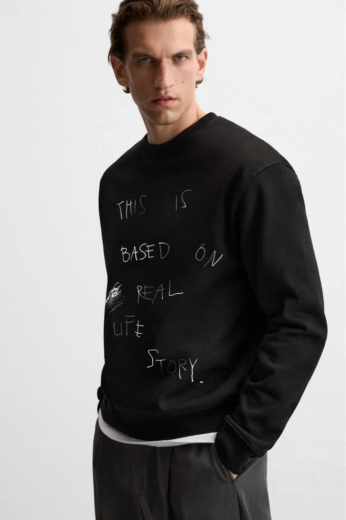 Herren Oversize Life Print Sweatshirt — Black