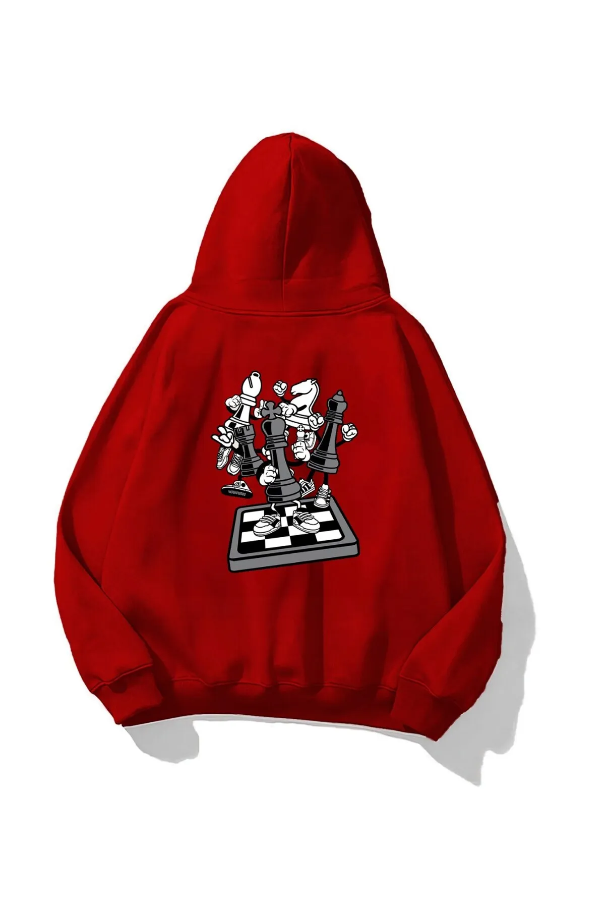 Unisex Oversize Schach Print Sweatshirt 0744 — Red