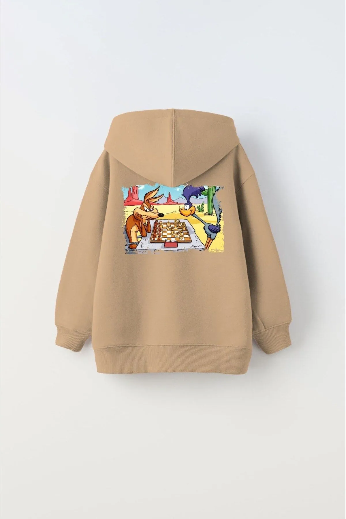 Kinder Kapuzen Schach Print Sweatshirt — Beige