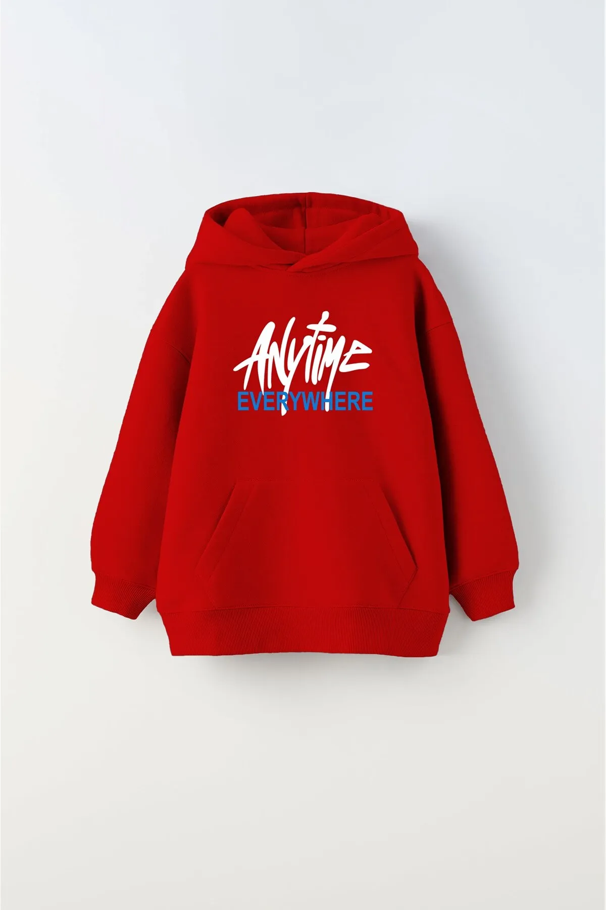 Kids Hooded Any Time Print Sweatshirt — Red