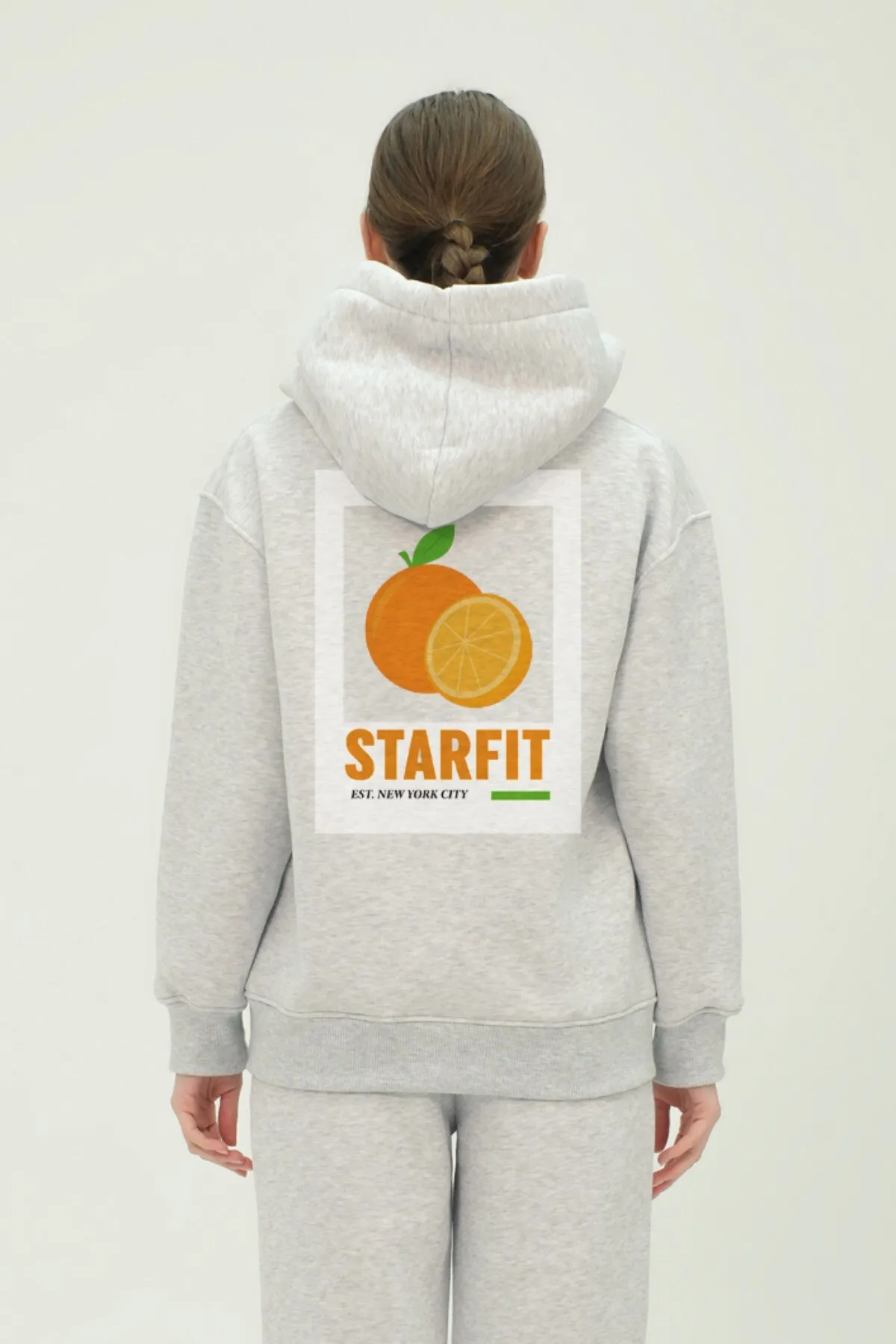 Women Oversize Orange Print Tracksuit — Gray Melange
