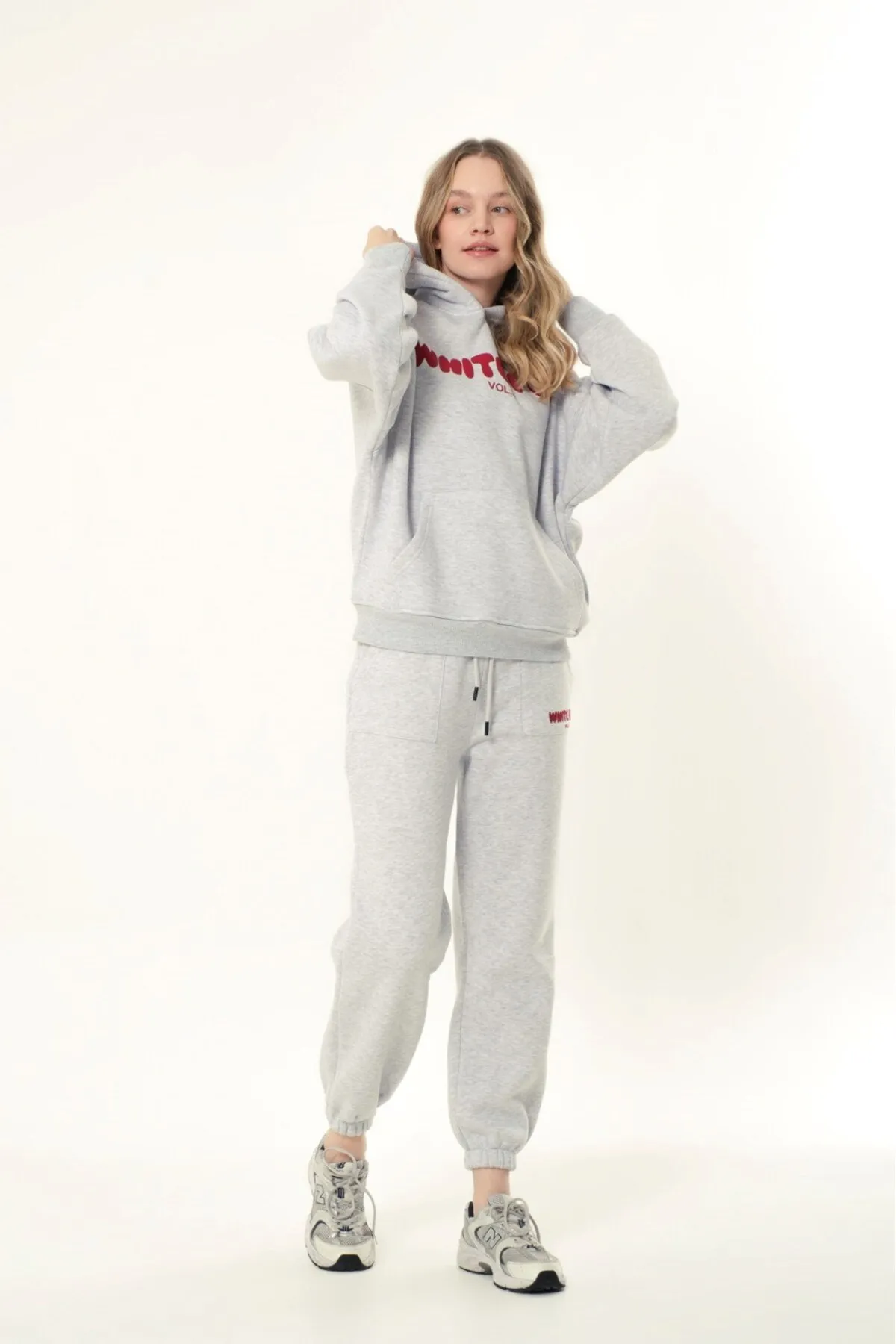 Women Oversize Rubber Print Tracksuit — Gray