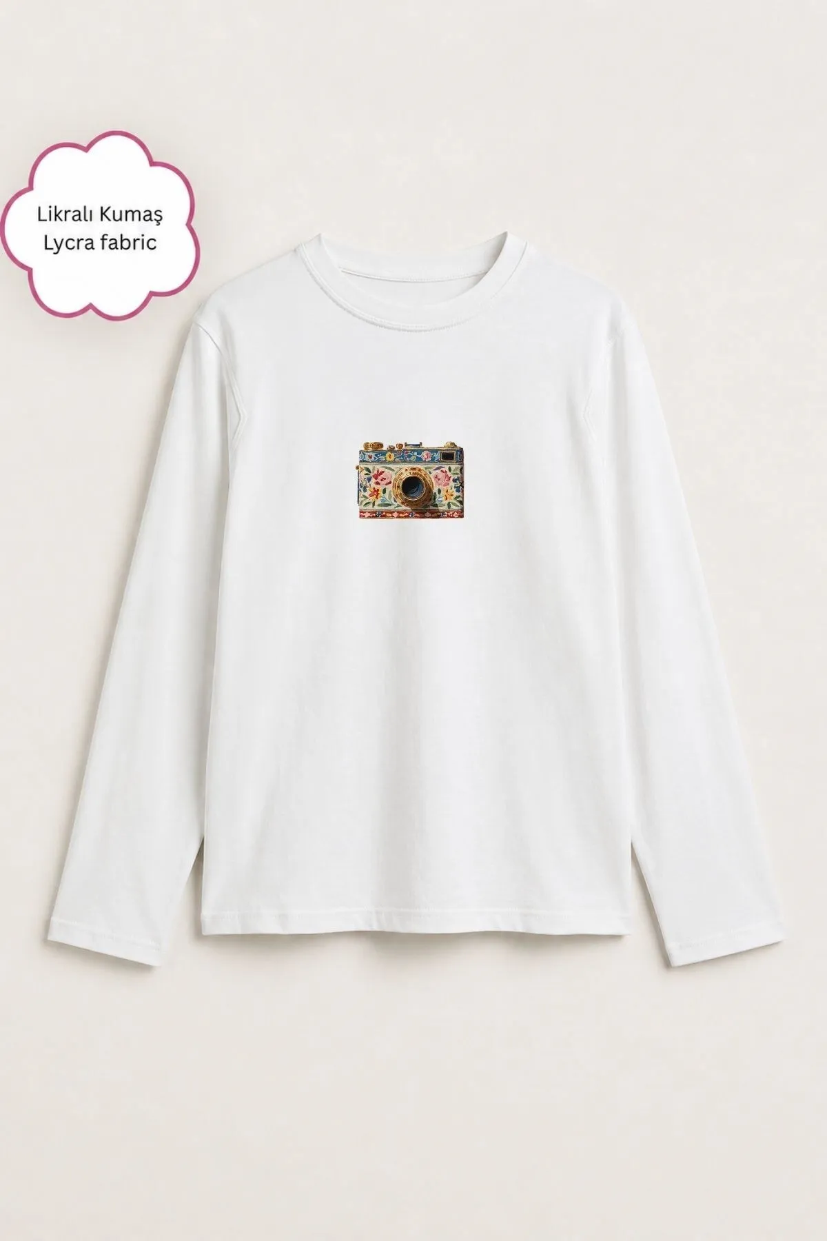 Women Camera Print T-Shirt — White