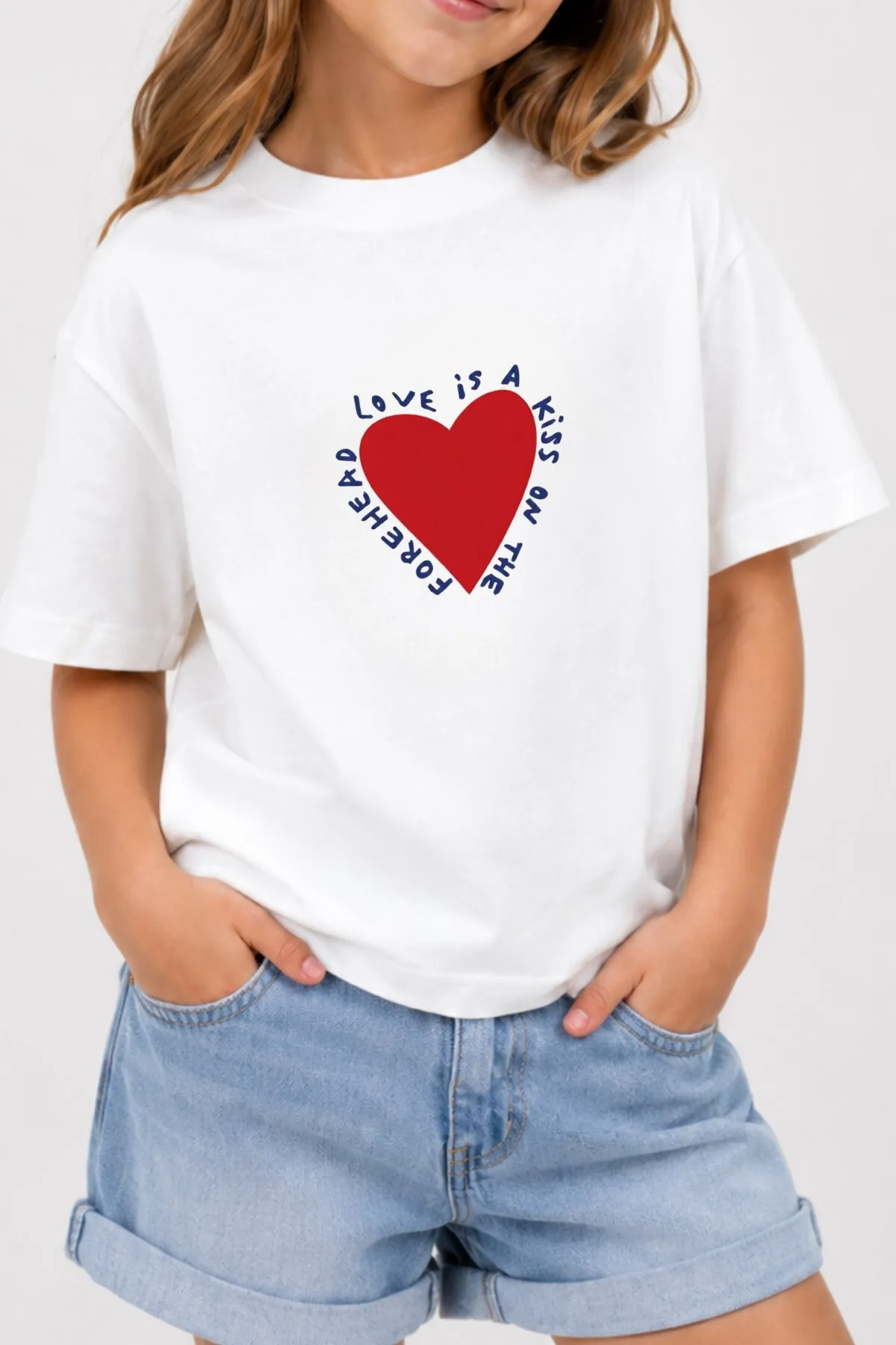 Girls Oversize Heart Print T-Shirt — White