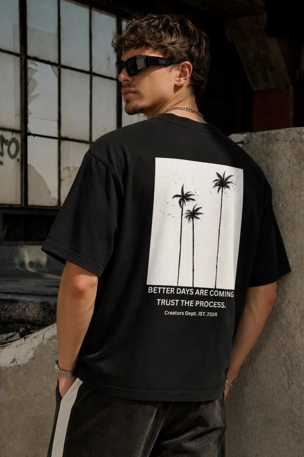 Men Oversize Better Days Print T-Shirt — Black