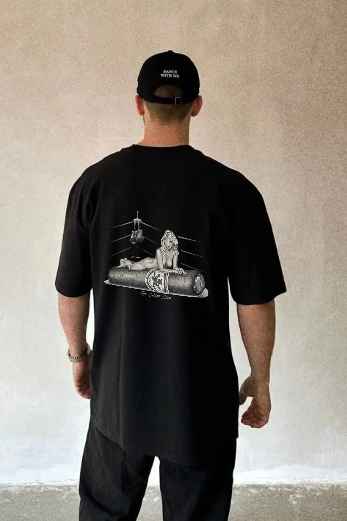 Men Oversize Ring Spirit Print T-Shirt — Black